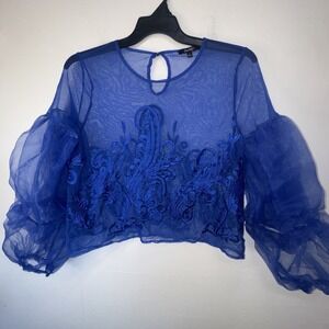 Impulsive Women's Sheer Puffy Sleeved Embroidered Avant Gard Feminine Blouse